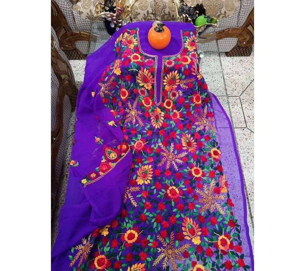 Unstitched Georgette Hand Stitched Fulkari Long Kurti