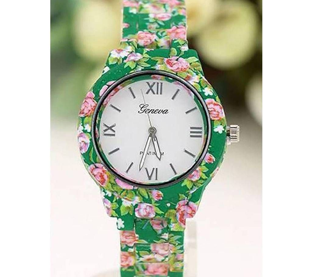 Ceramics Flower Designed Ladies Watch-Green