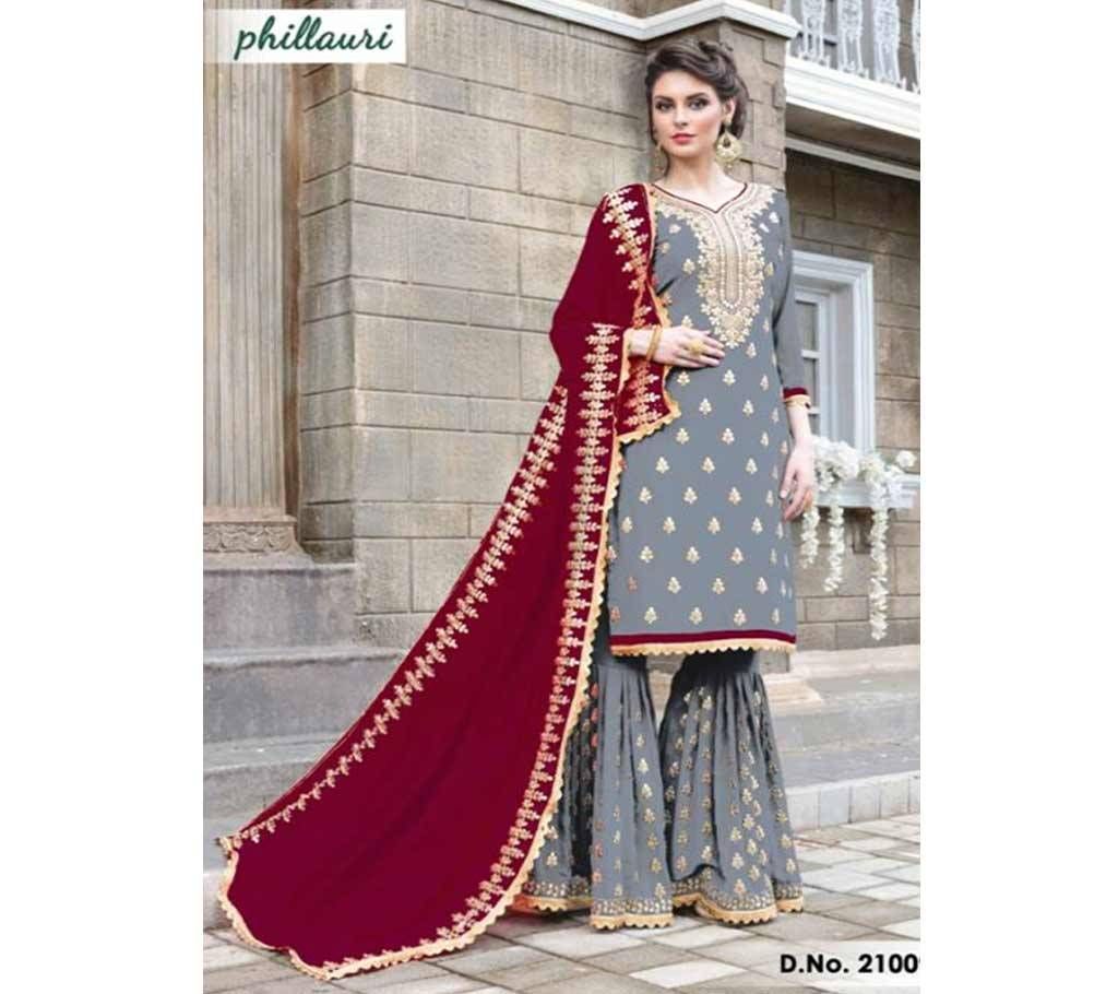 Unstitched Gray Designe Sharara Salwar Suit with Heavy Work