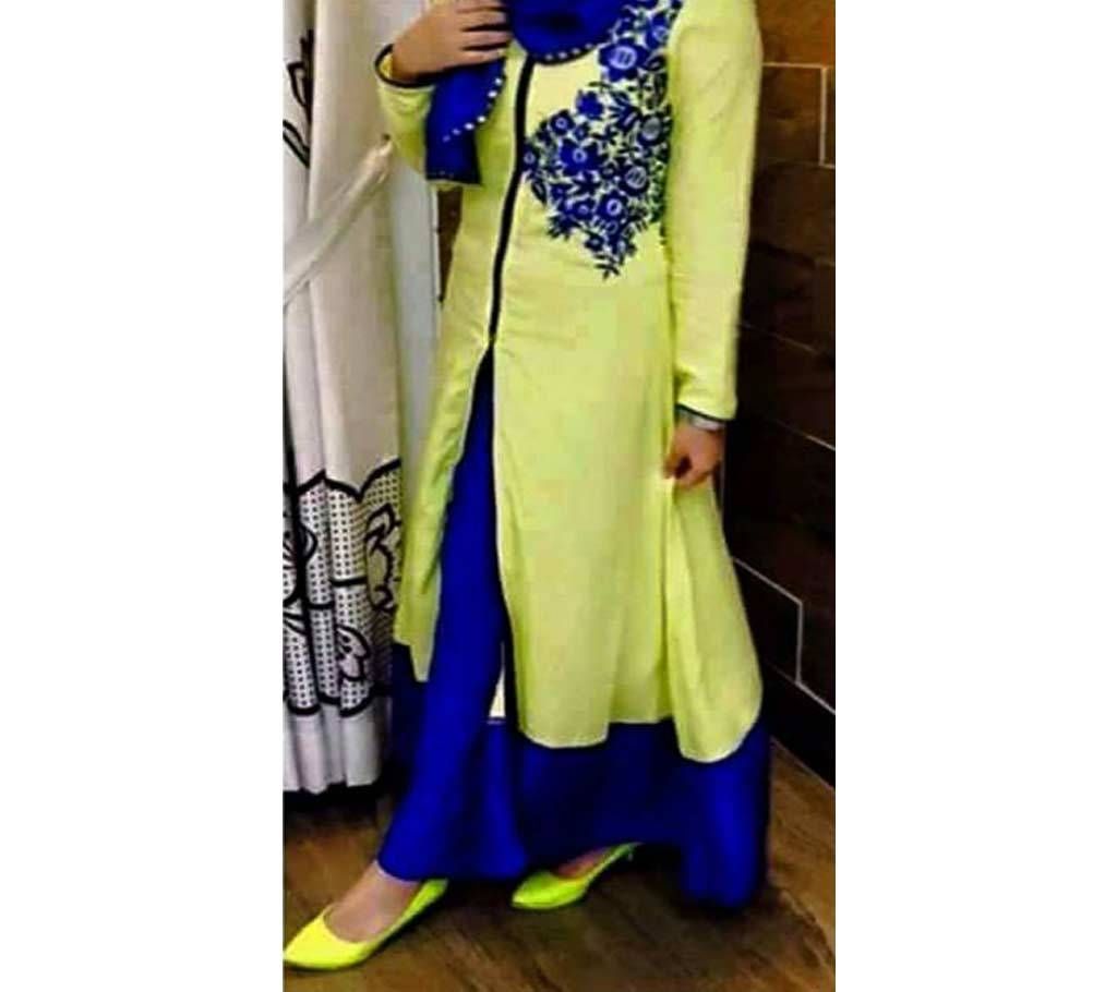 Cotton Block 3pc - Banana Cream Color with Blue Color Block print