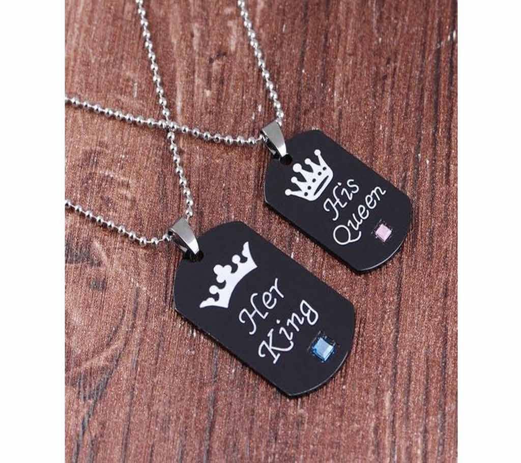 Her King His Queen Black Creative Alloy Pendant Necklace Couple Love Forever Necklace