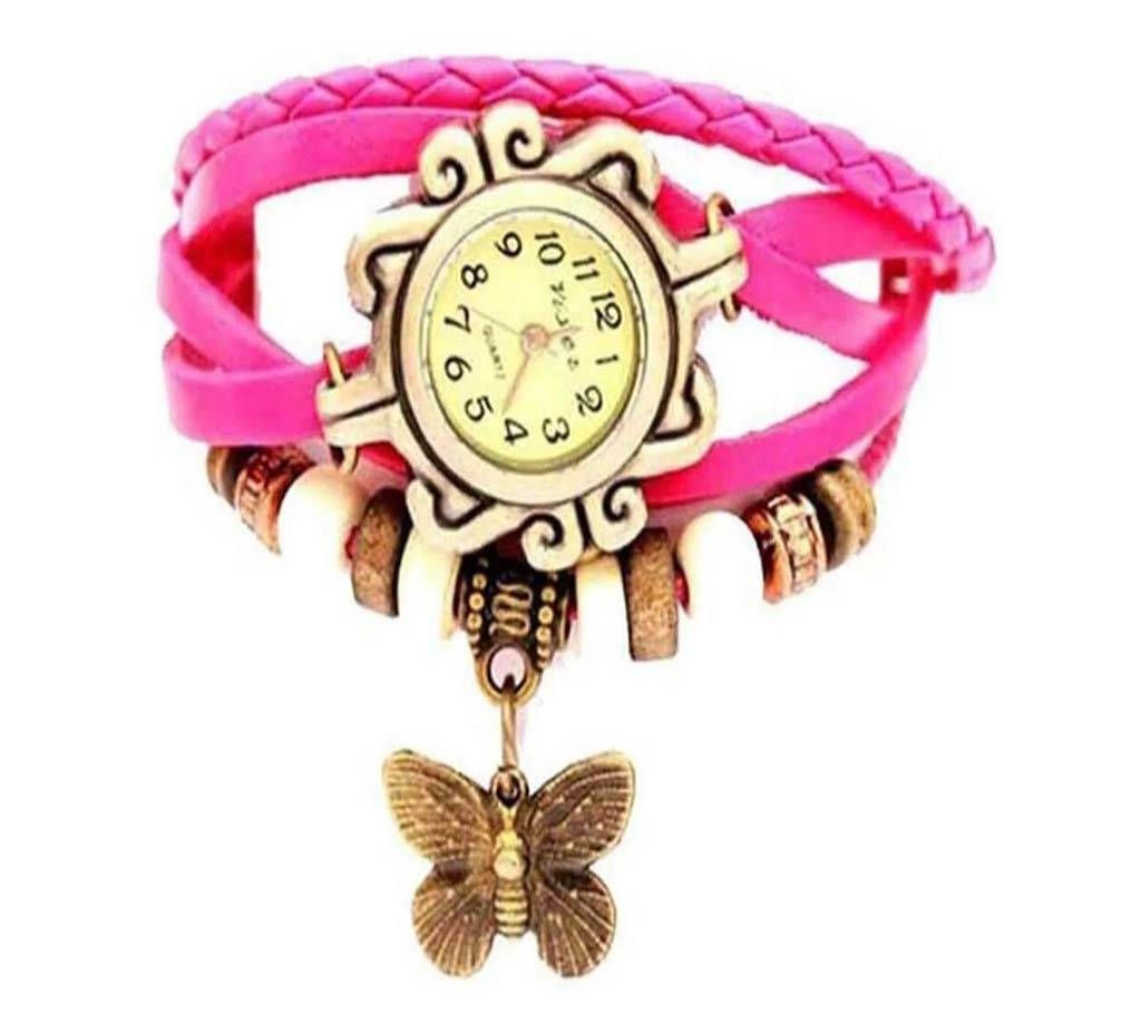 Leather Butterfly Watch for Women- Rosey