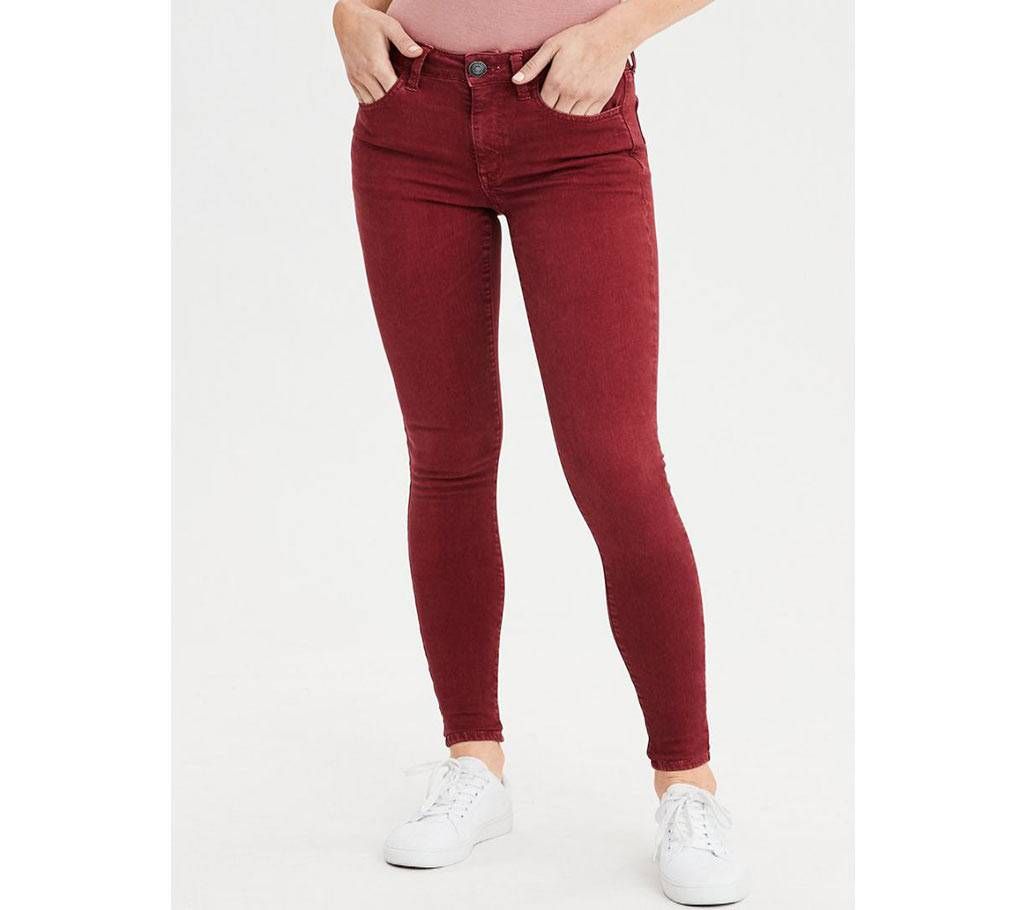 Maroon Stretch Women Casual Denim Pant