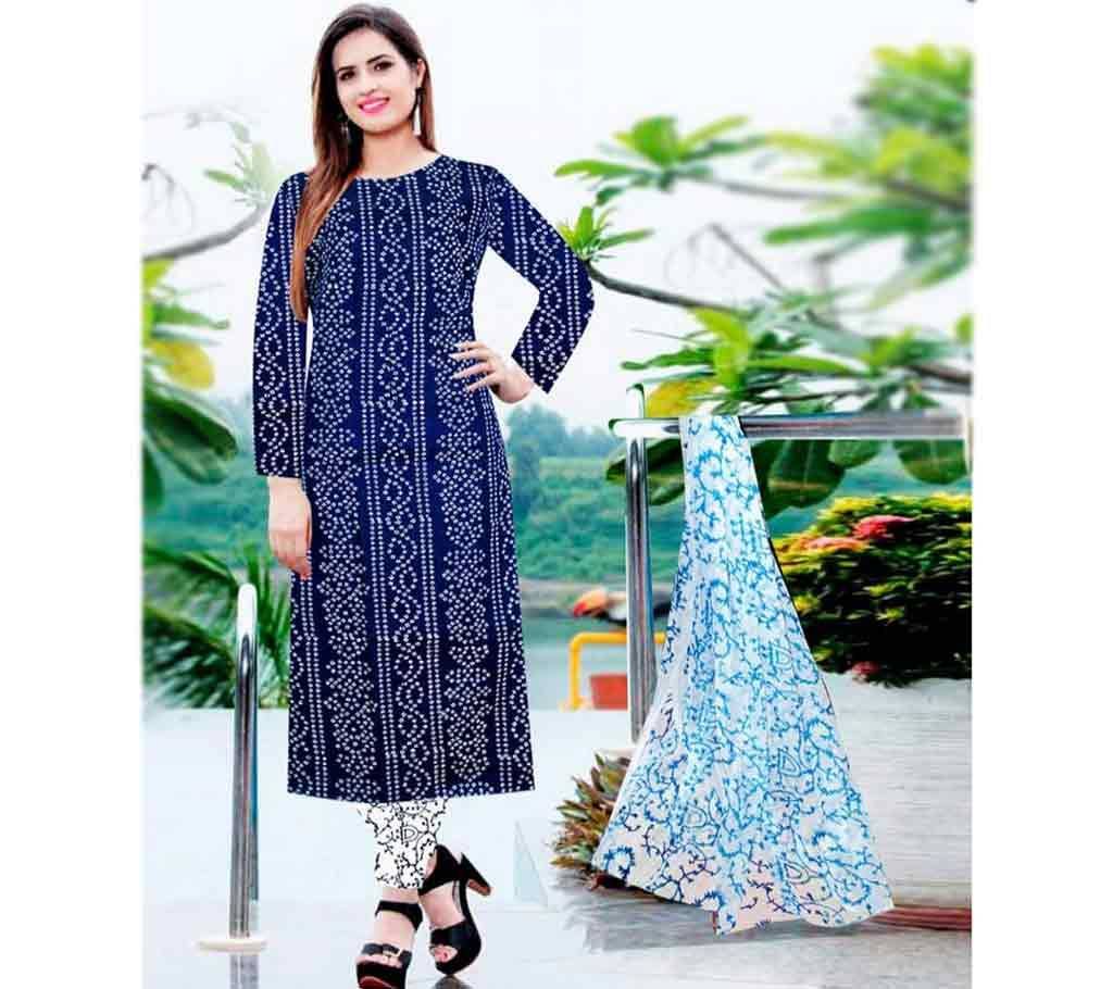 Unstitched Skin Printed Cotton Salwar Kameez for women-3pcs 