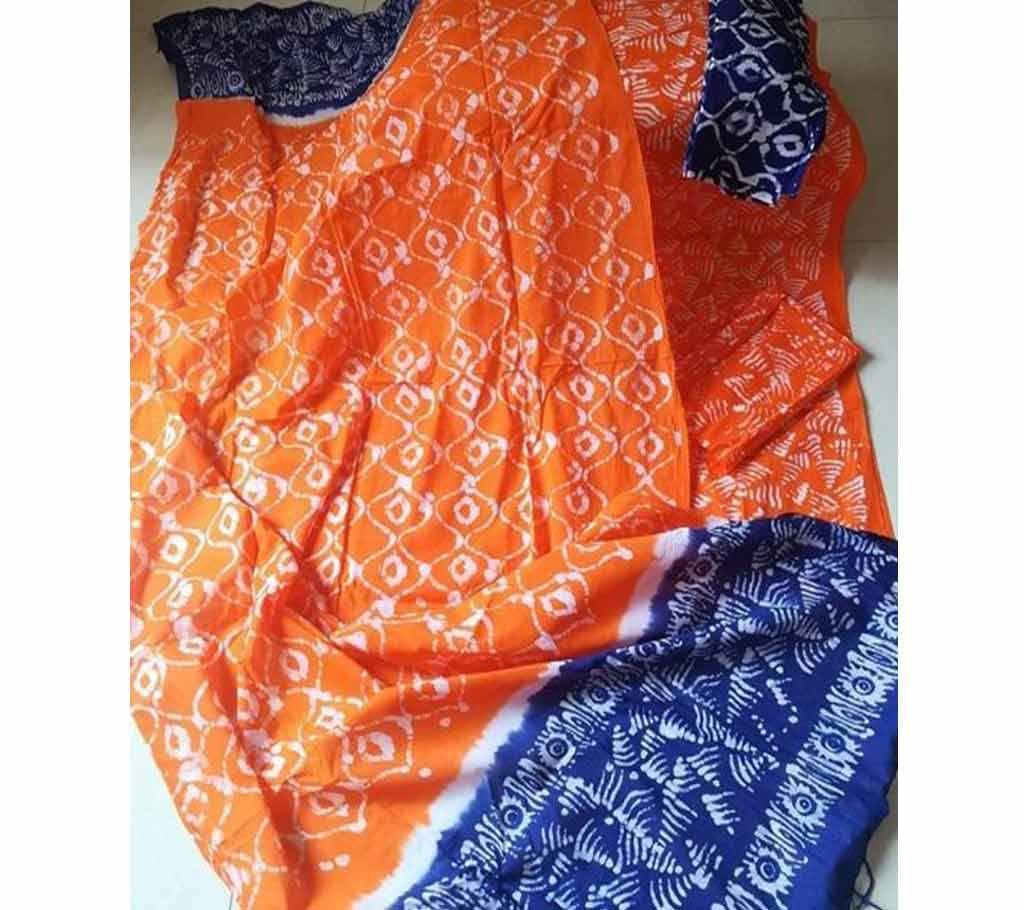 Unstitched Block Printed 3Pieces For Women Orange