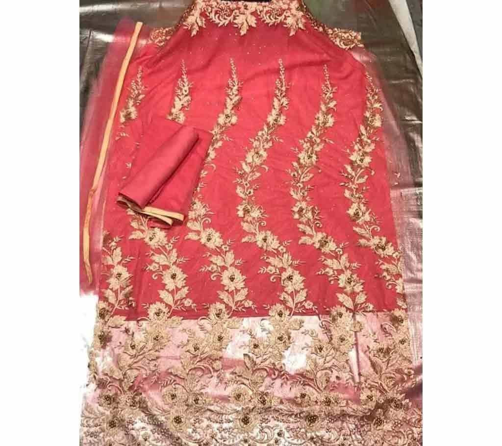 High Fabric Embroidered Cotton Net Unstitched 3 Piece(With inner)-28