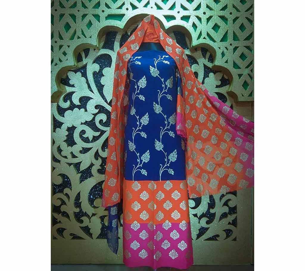 Unstitched screen printed china linen three piece 