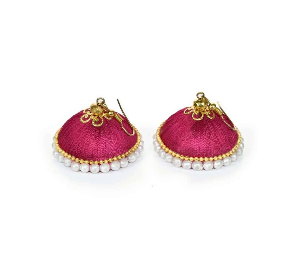 Pink Silk Thread multicolor Earrings with Pearl
