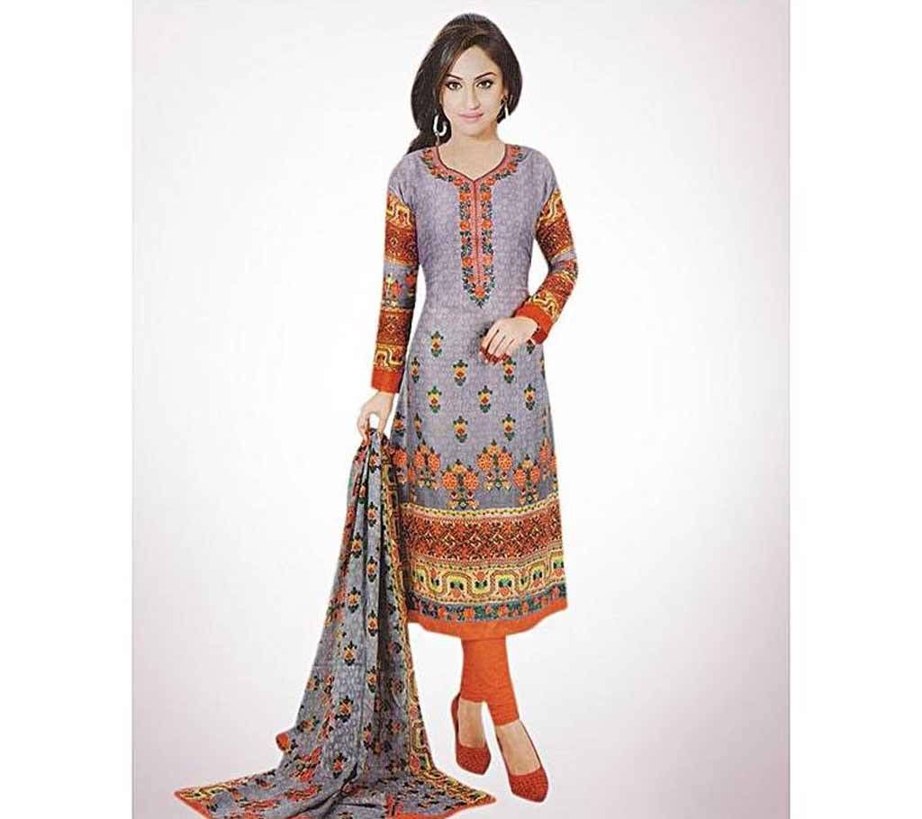 Unstitched Slate Gray Satin Salwar Kameez For Women (Copy)