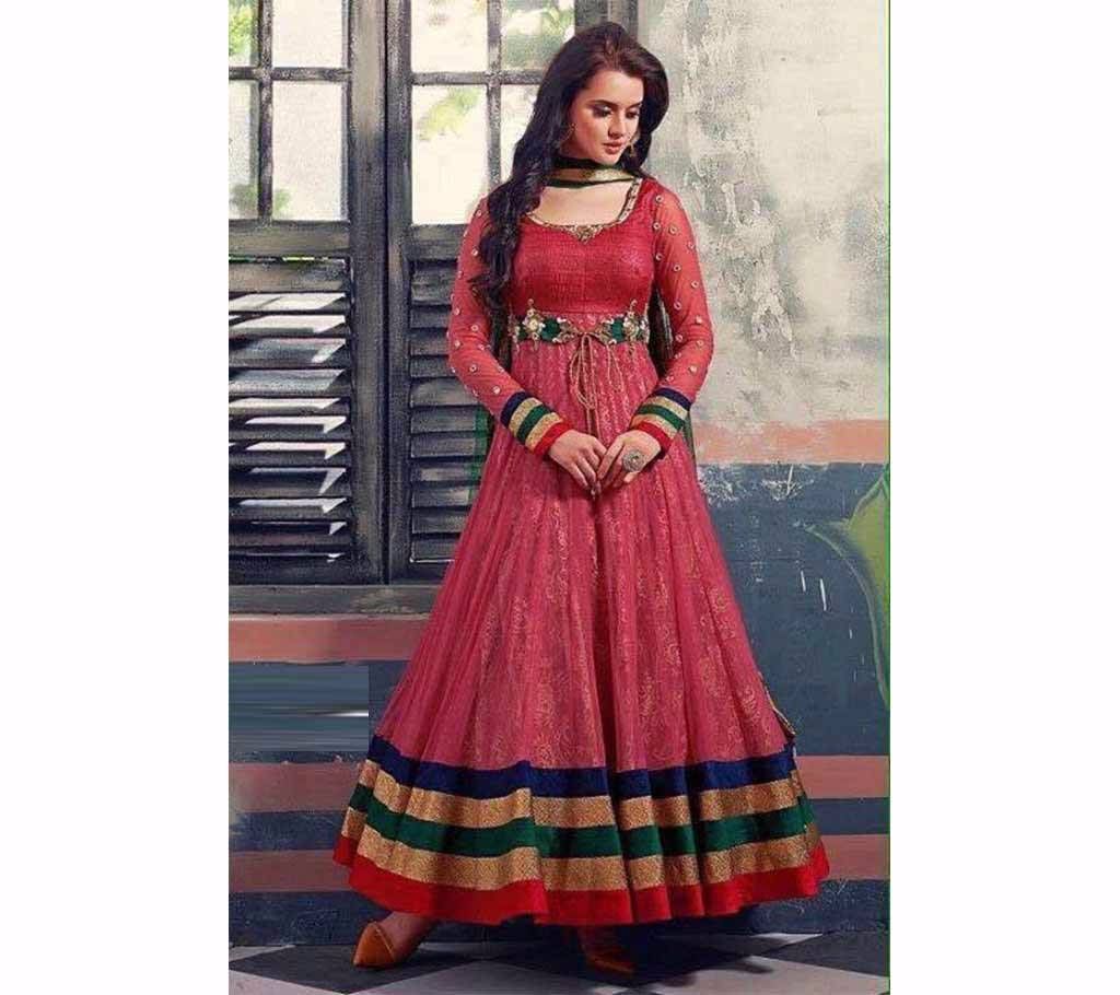 Semi-stitched Embroidery Long Dress