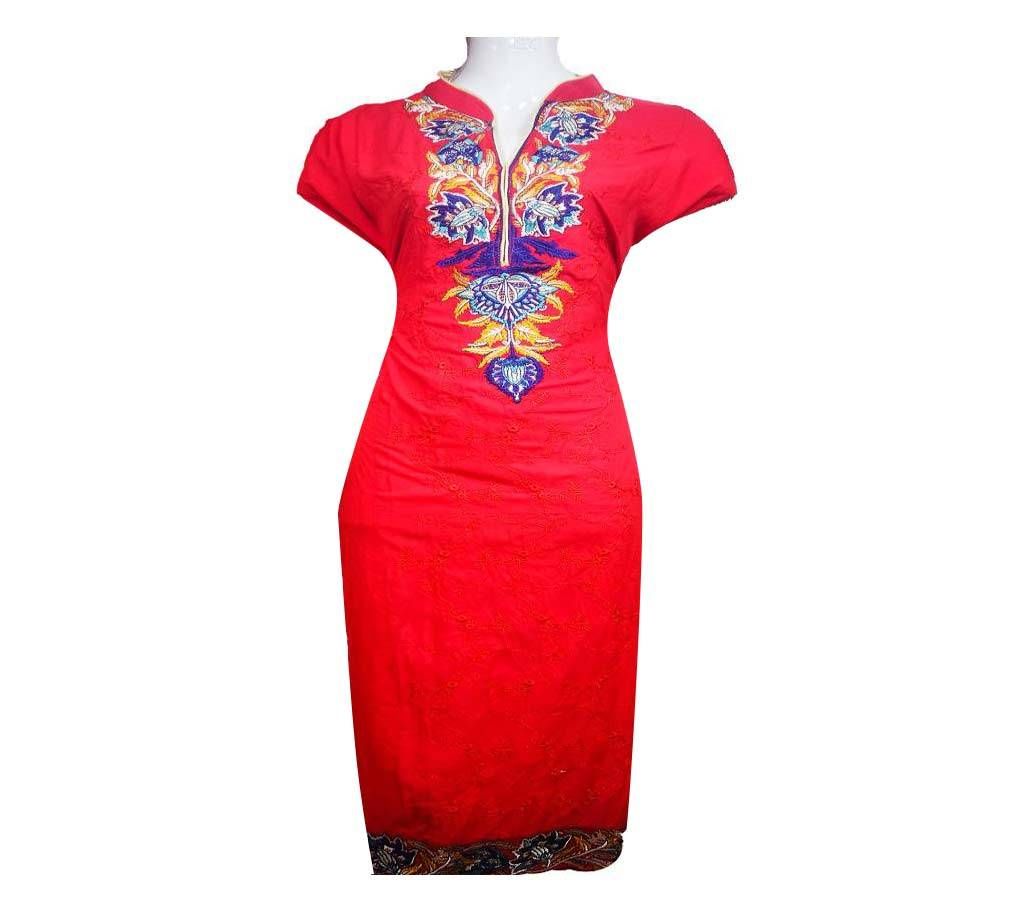 Unstitch Red Cotton Kurti 