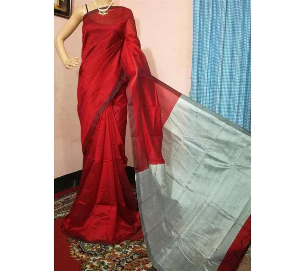 Red soft half silk sharee