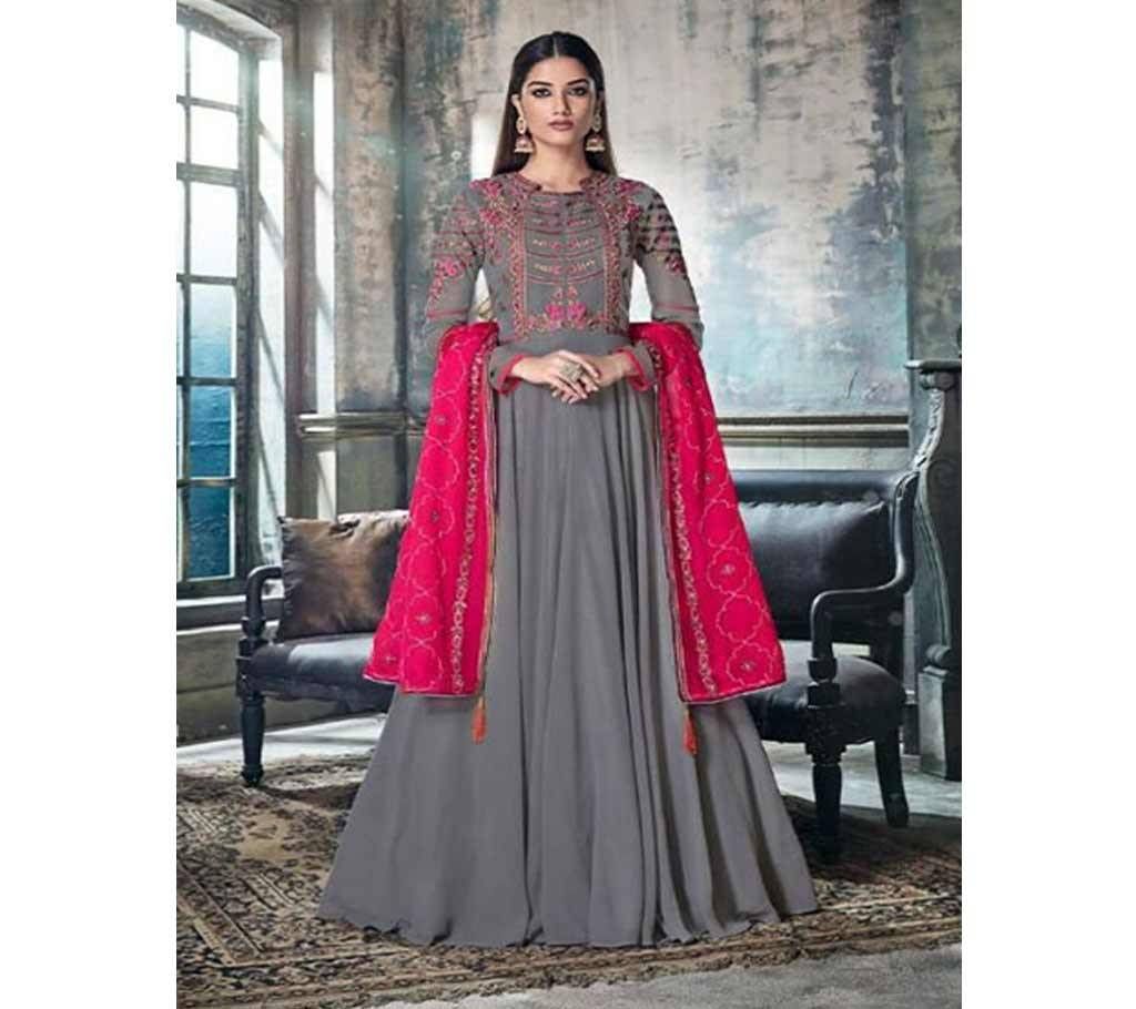 Hansa Husna Libas - Grey - 1006 Semi Stitched GEORGETTE Long Suit