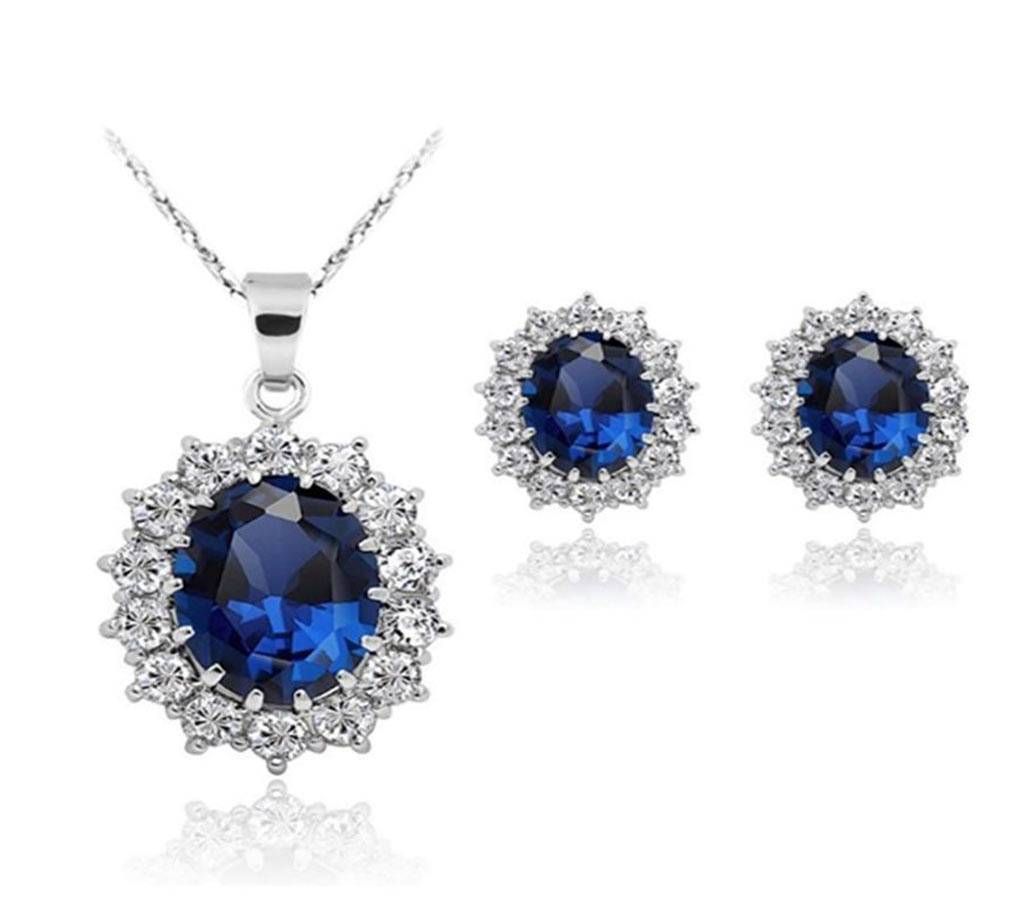 Blue Sapphire Pendant Necklace and Earrings set