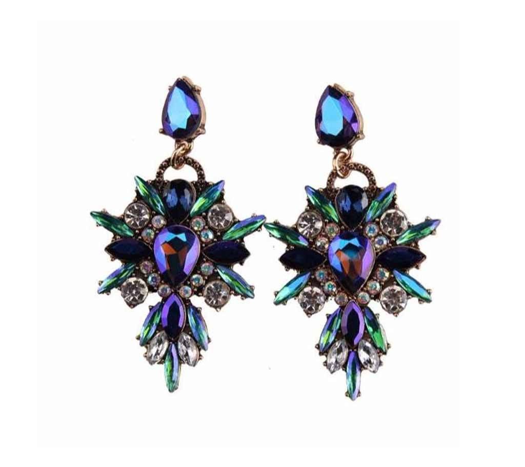 Luxury Starburst Pendant Crystal Drop Gem Statement Earrings