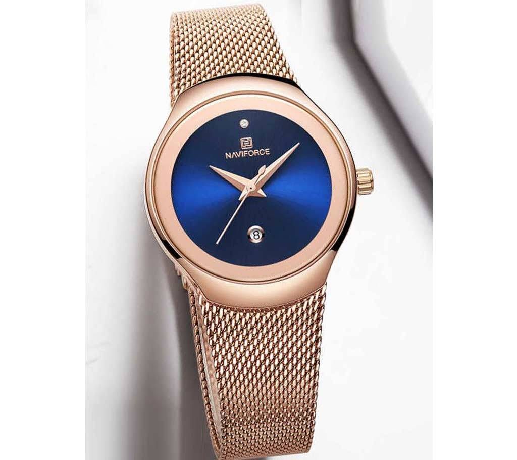 NAVIFORCE NF5004 RoseGold Mesh Stainless Steel Analog Watch For Women - Royal Blue & RoseGold