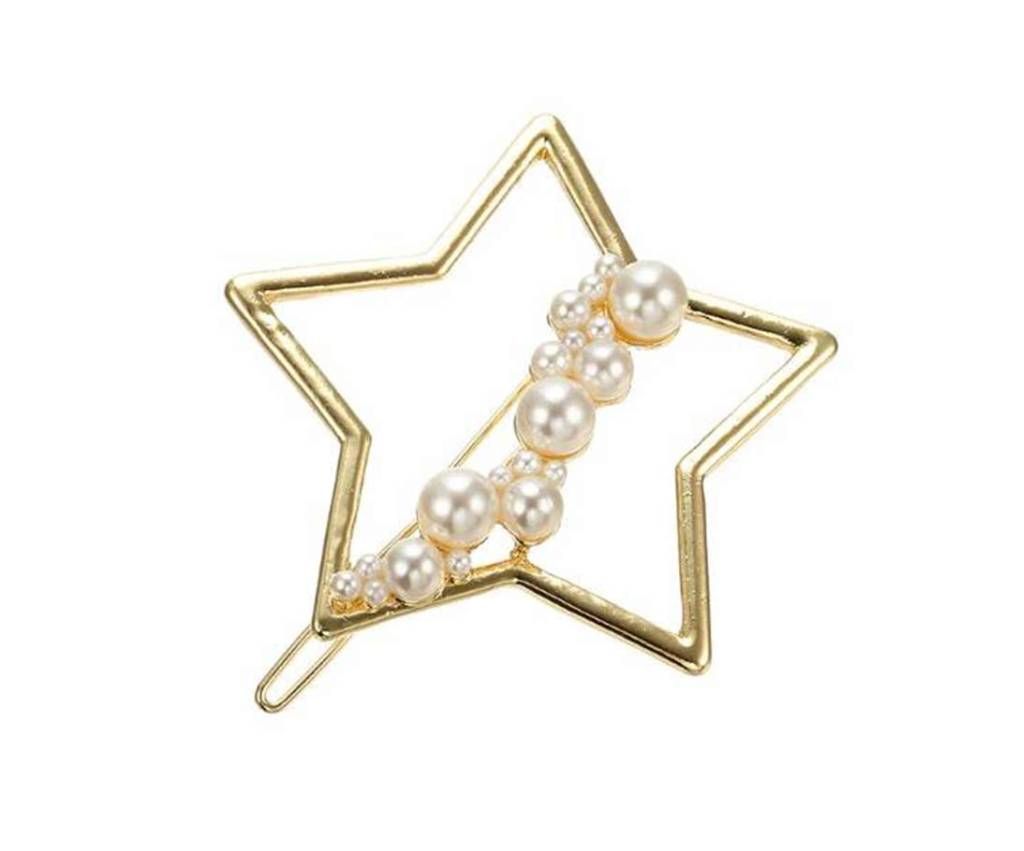 1 PC Cute Pearl Star Moon Shape Metal Gold Color Hair Clips
