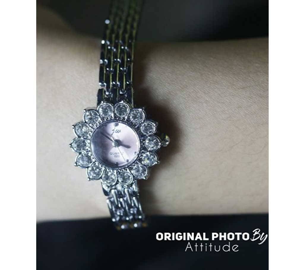 Flowerstone010 Women Fashion Crystal Ctone Silver Quartz Wrist Watch