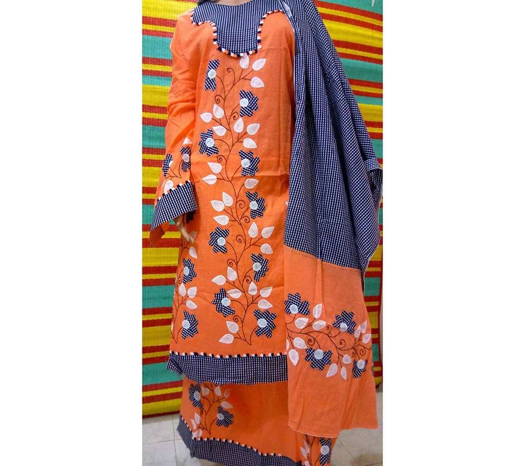 un stitched applique cotton three piece 