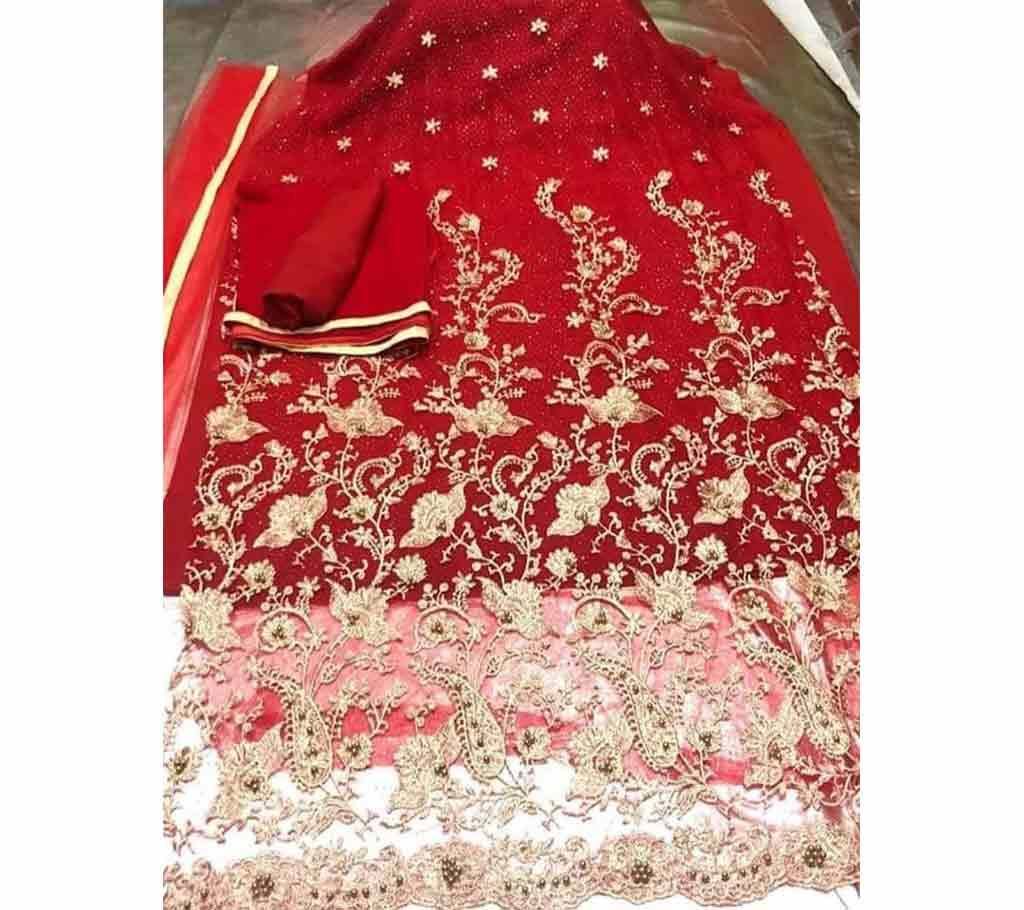 High Fabric Embroidered Cotton Net Unstitched 3 Piece(With inner)-29