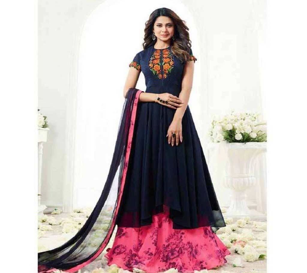 hot pink navy blue embroidery anarkoli suit 