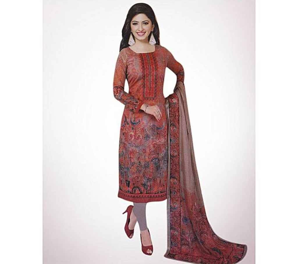 Unstitched Red and Gray Cotton Salwar Kameez For Women (Copy)
