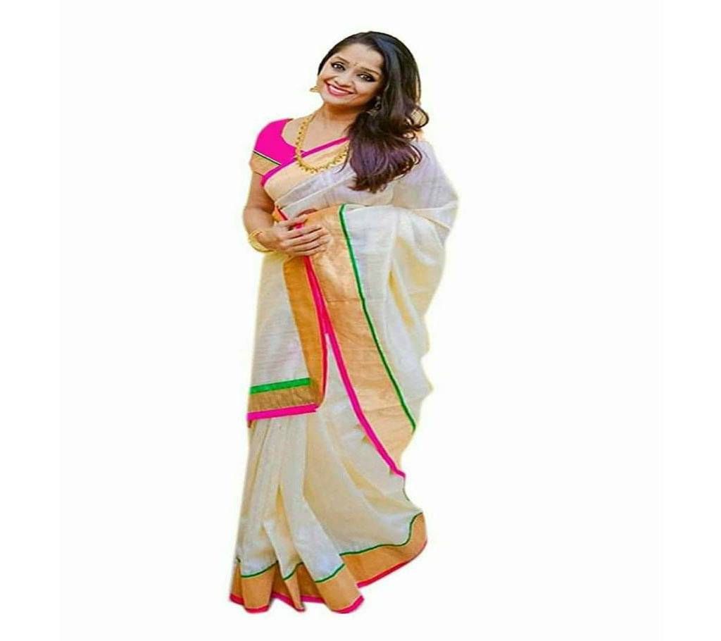 White Printed Art Silk Saree With Blouse Piece 
