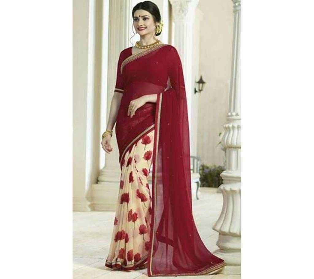 Vinay Faux georgette with lace border sharee