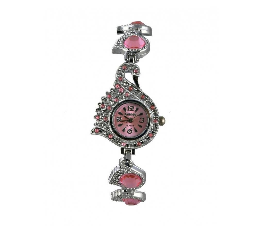 Pink and Silver Metal Bracelet Watch for Women