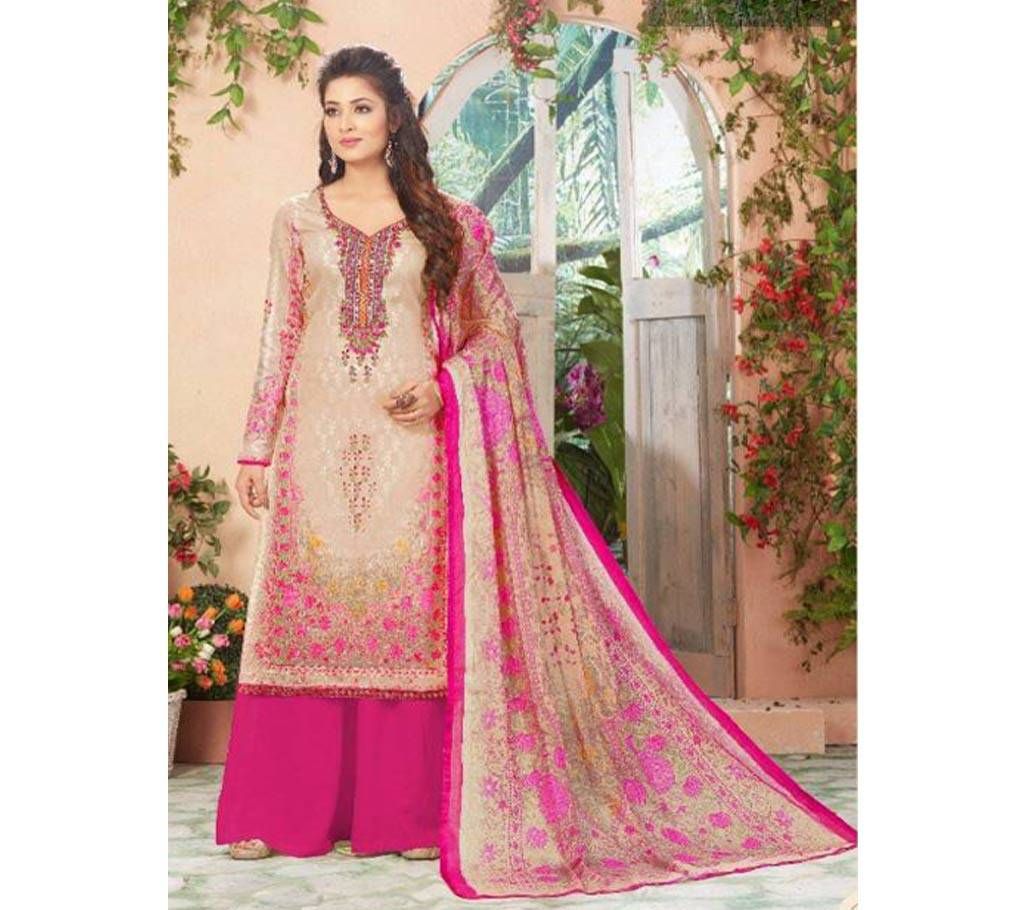Unstitched Embroidery Satin Three piece - Copy