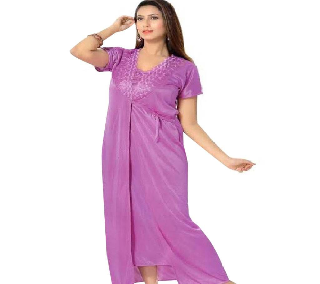 Salmon Night Dress for Women- Purple (2 Part)