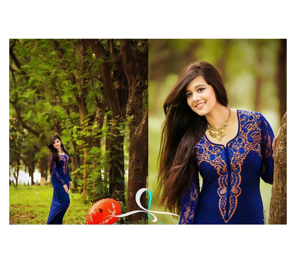 Blue silk fabric salon shirt