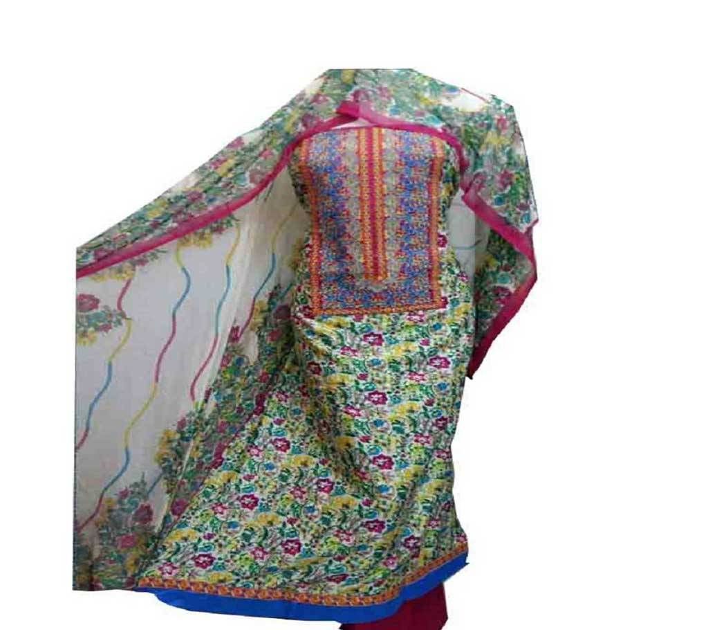 Unstiched Indian Multi Color Cotton Three Piece 