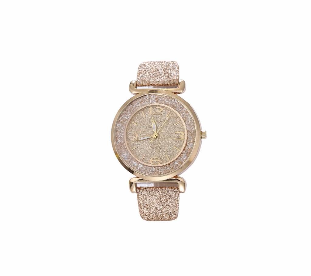 Leather Quicksand Rhinestone Quartz Wrist Watches