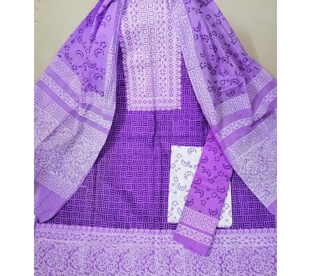 Unstitched Deshi Cotton 3Pcs with Cotton Orna