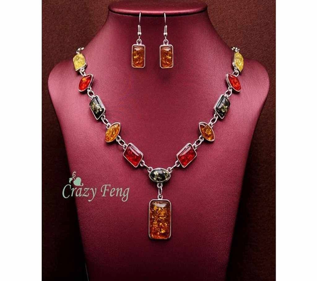African Colorful Stones Wedding Necklace Set