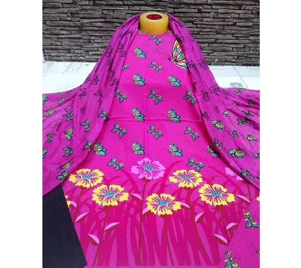Unstitched Magenda Color Cotton screen Printed Salwar Kameez for Women
