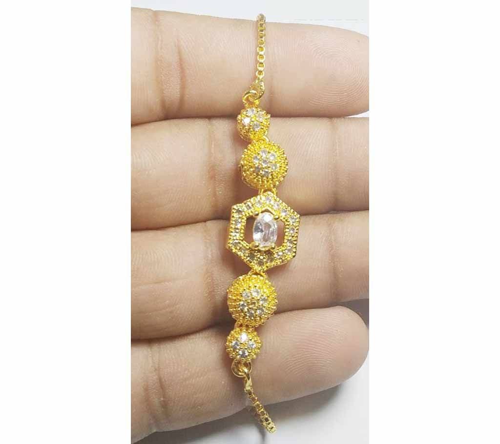 Geode Delight Gold Plated American Diamond Floral Design Bracelet for Women & Girls
