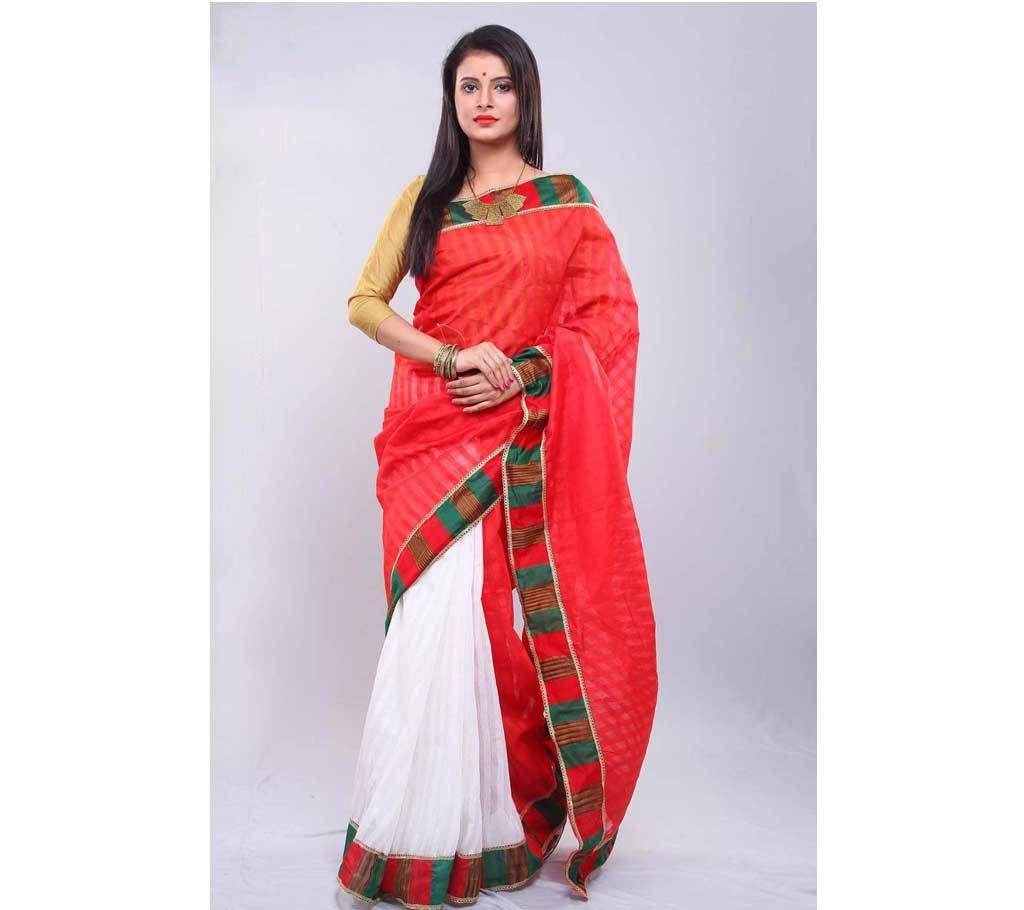   White Red Silk Sharee 