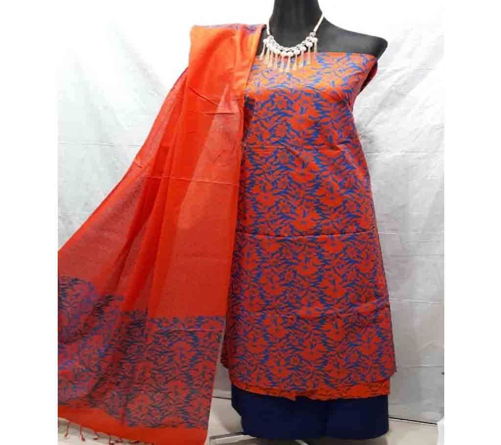 Unstitched Screen Print Cotton 3pcs 04 - Orange and Blue - SLF