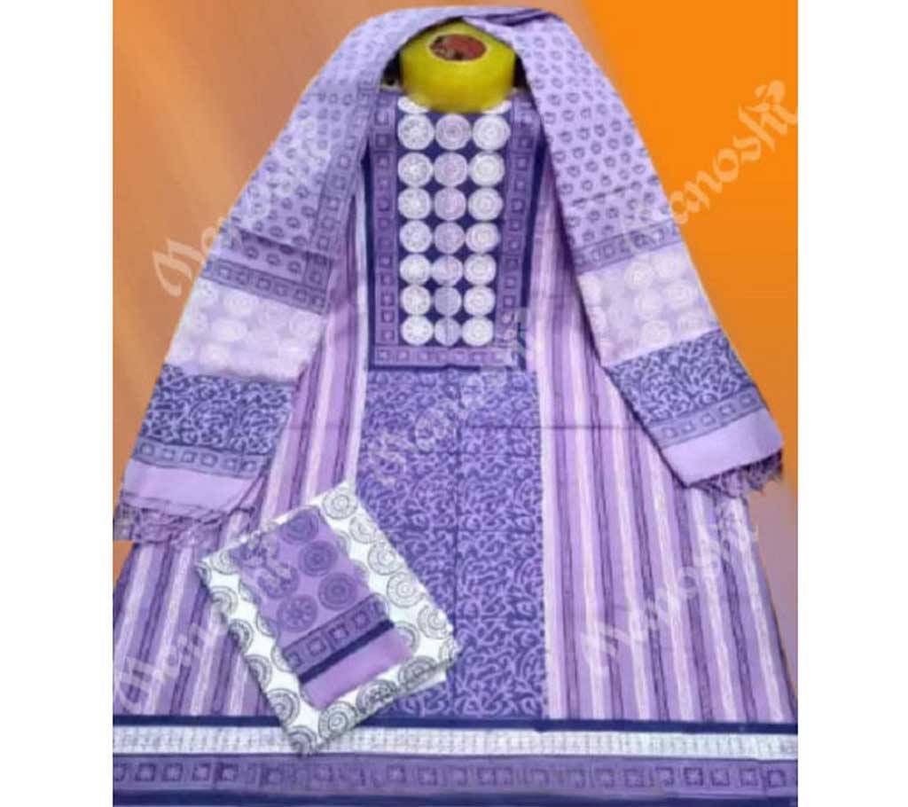 Unstitched Block Printed Three Piece for Women Medium Purple Color