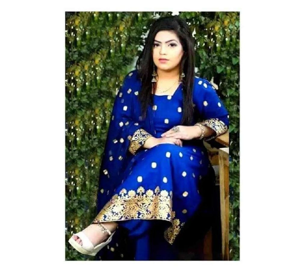 Unstiched Block Printed Cotton Salwar Kameez For Women Dark Blue Color