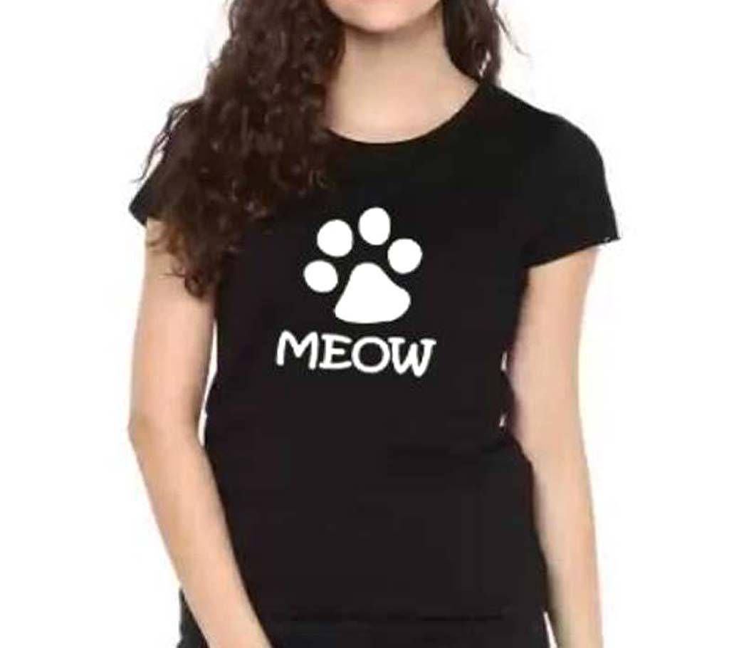 Meow Ladies casual half sleeve T-shir - M01-Black 