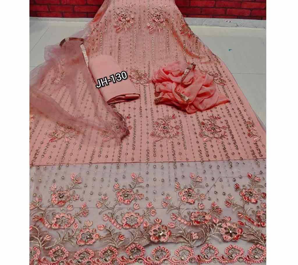 High Fabric Embroidered Cotton Net Unstitched 3 Piece(With inner)-30