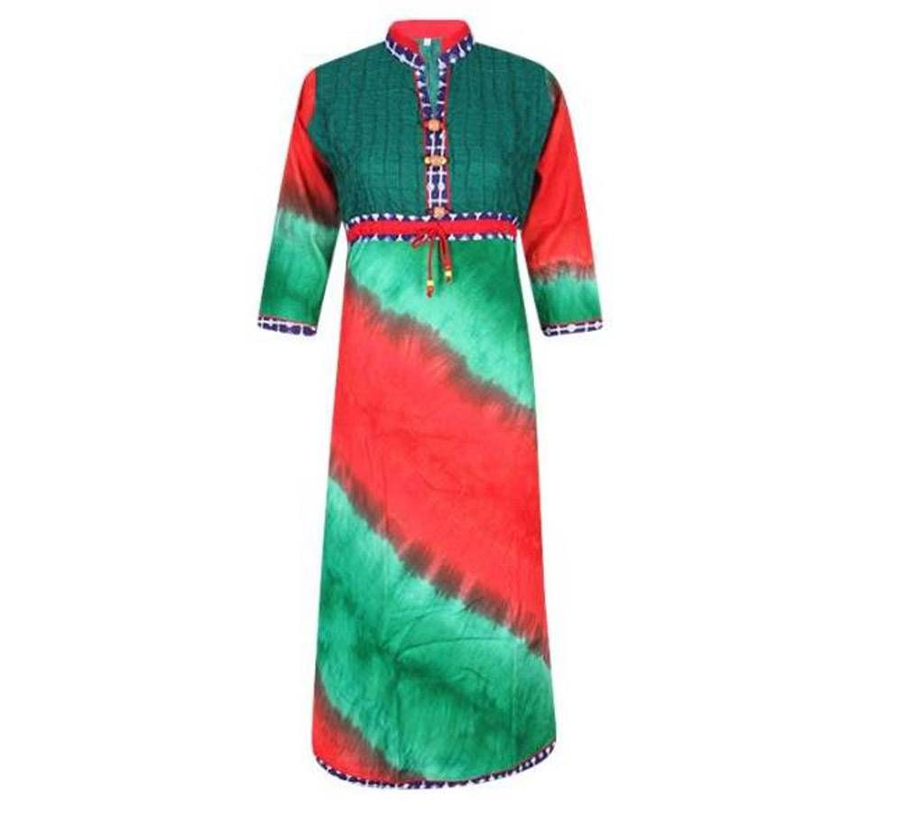 Green and Red Cotton Casual Kurti For Women