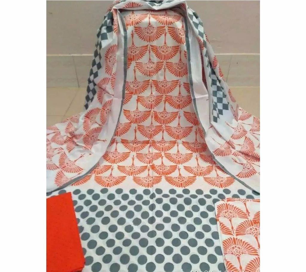 Un stitched hand block painted cotton three-piece 