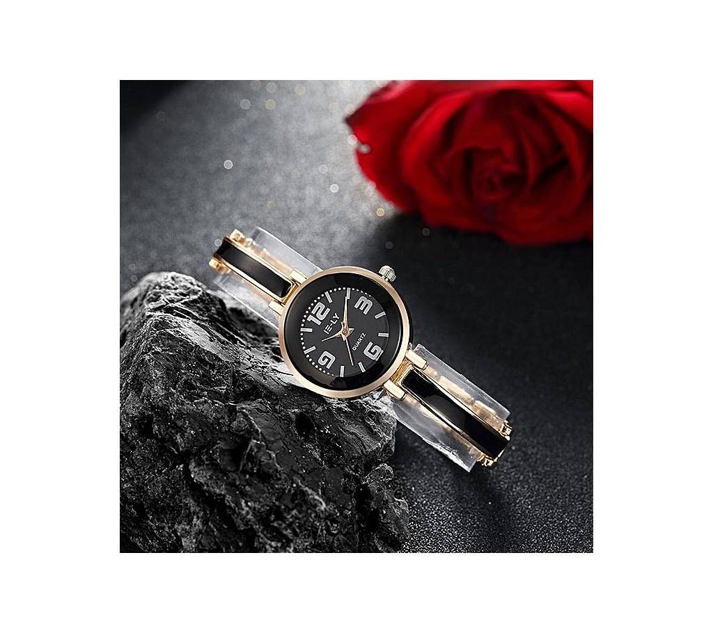 EI-LY Black and Golden Alloy Bracelet Watch for Women