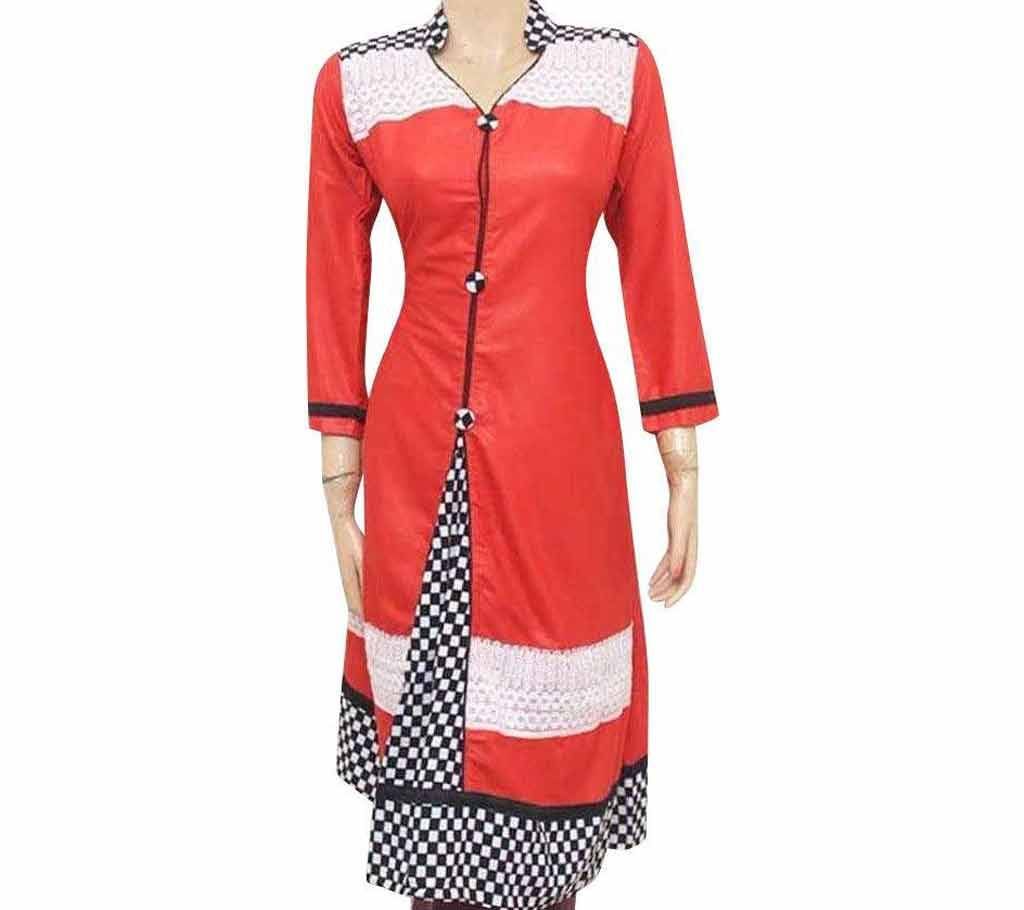 Girls Red Linen Long Kurti