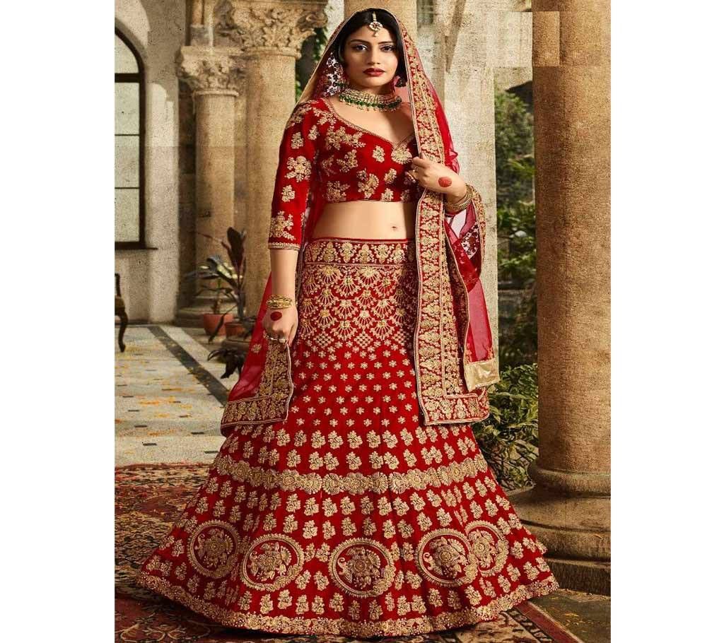 Unstitched FASHIONABLE RED COLOR  DESIGNER with embroidery LEHENGA CHOLI surbhi 029
