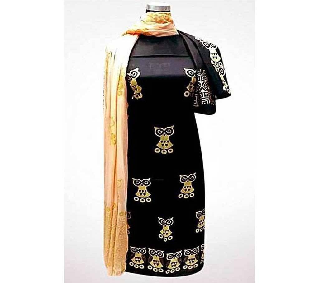 Unstitched Black Cotton Salwaram for Women